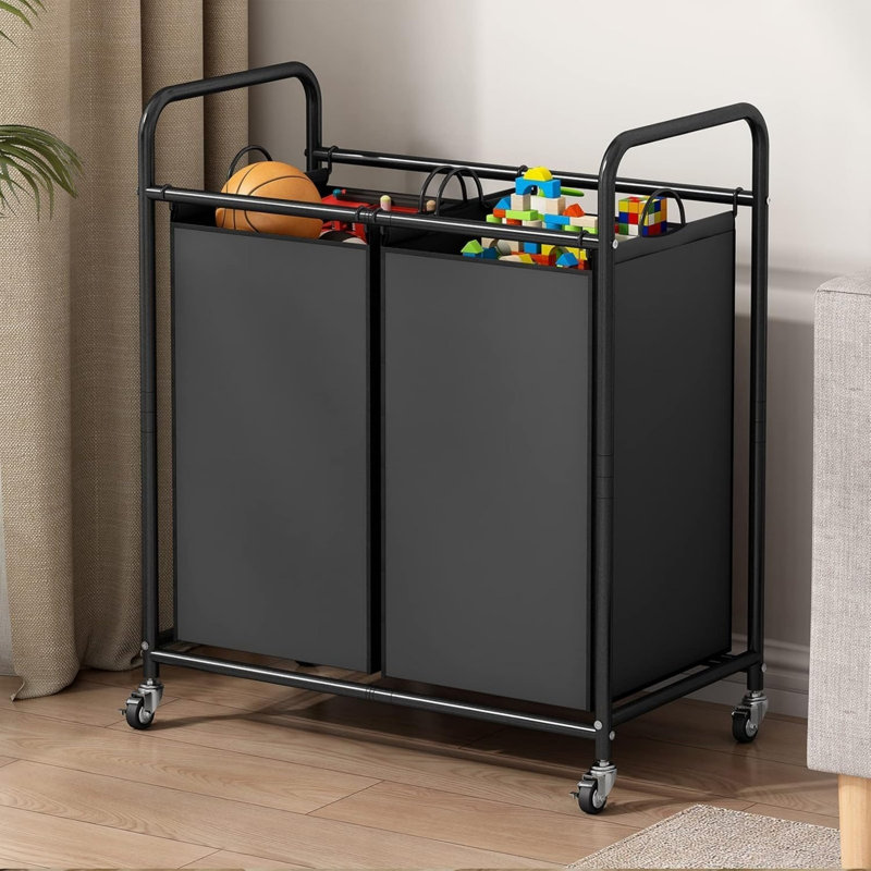 Rectangular Laundry Basket 2 Bag Laundry Hamper Sorter Cart with Rolling Lockable Wheels