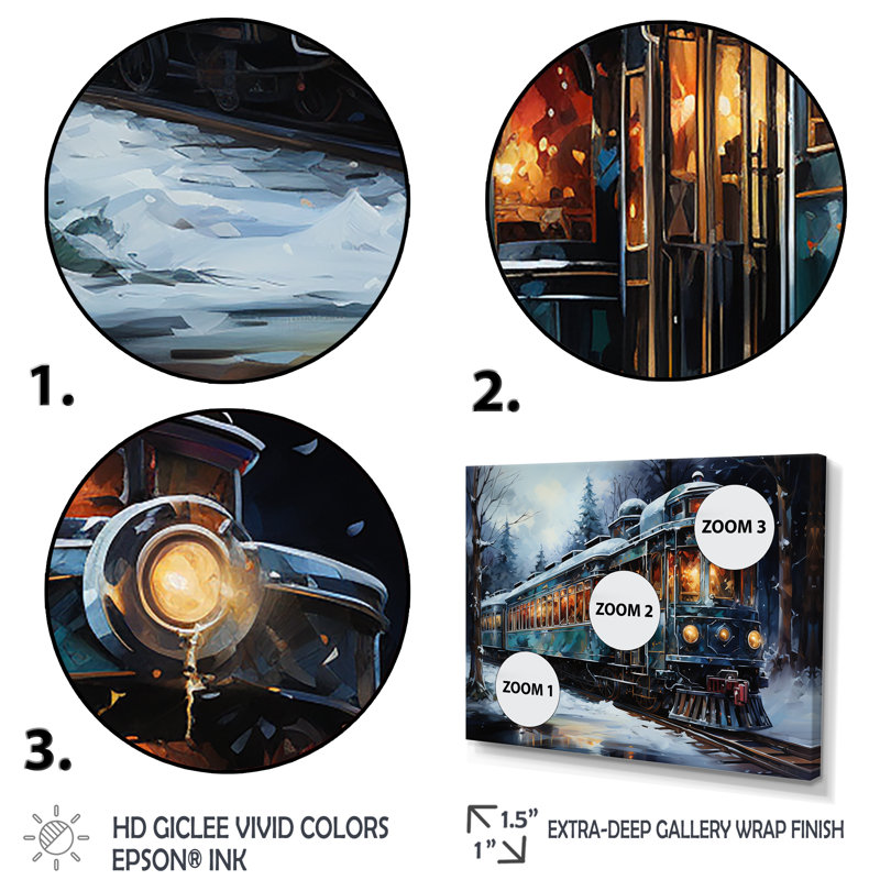 «Christmas Train Journey III - Transport train», reproduction sur toile, Cadre d'angle fermé noir