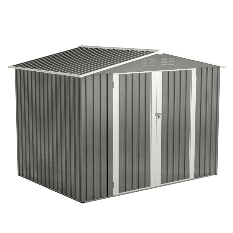 8 X 6 FT Outdoor Waterproof Garden Tool Storage Sheds With Metal Foundation With Floor Frame, Tool Shed With Lockable Hinged Doors & Air Vents, Storage House Waterproof For Backyard, Lawn, Gray
