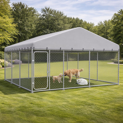 COMHOMA 14.8×14.8FT Outdoor Dog Kennel With Roof,Heavy Duty Metal Dog Enclosure With Weather-Resistant Cover & Secure Lock For Medium Large Dogs