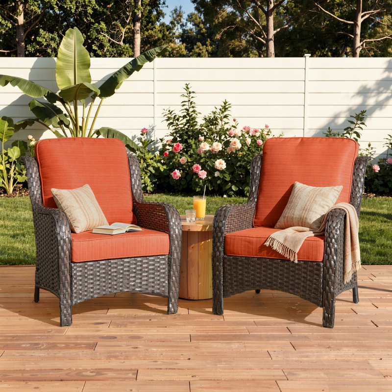 Gretna Wicker Outdoor Lounge Chair, Brown, Orange