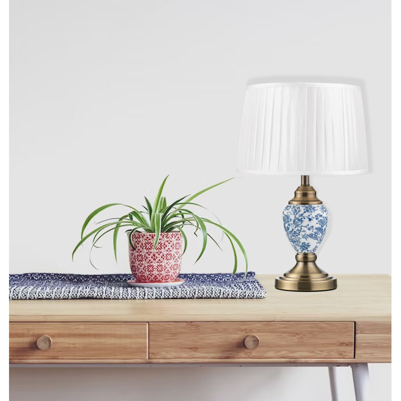 Pulcherie 44Cm White/Blue Table Lamp, Antique