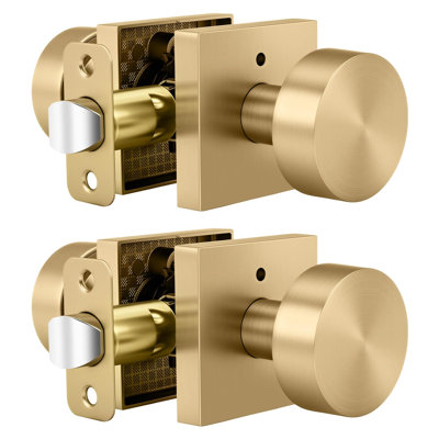 Champagne Bronze Door Knobs Interior, Zinc Alloy Warm Brass Interior Door Knobs for Bathroom & Bedroom, Privacy Door Knob with Emergency Release, Adjustable & Reversible - 2 Pack