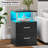 Black Nightstand with Charging Station and USB Ports, LED Night Stand with 2 Drawers, Modern End Side Tables with Open Storage, Bedside Tables for Bedroom, Office