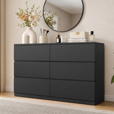 Commode moderne à 6 tiroirs pour chambre, meuble de rangement spacieux avec tiroirs profonds pour salon, couloir et entrée, noir