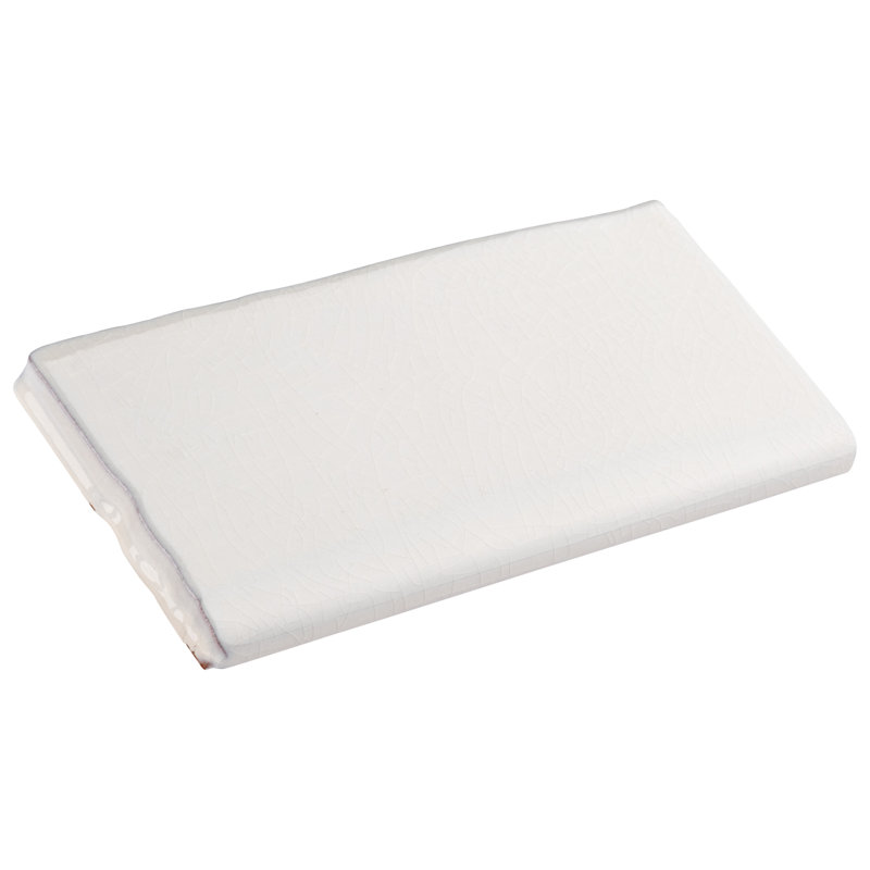 Antic Craquelle 6" x 3" Glossy Ceramic Bullnose Tile Trim in White, Crackle Dark Gray