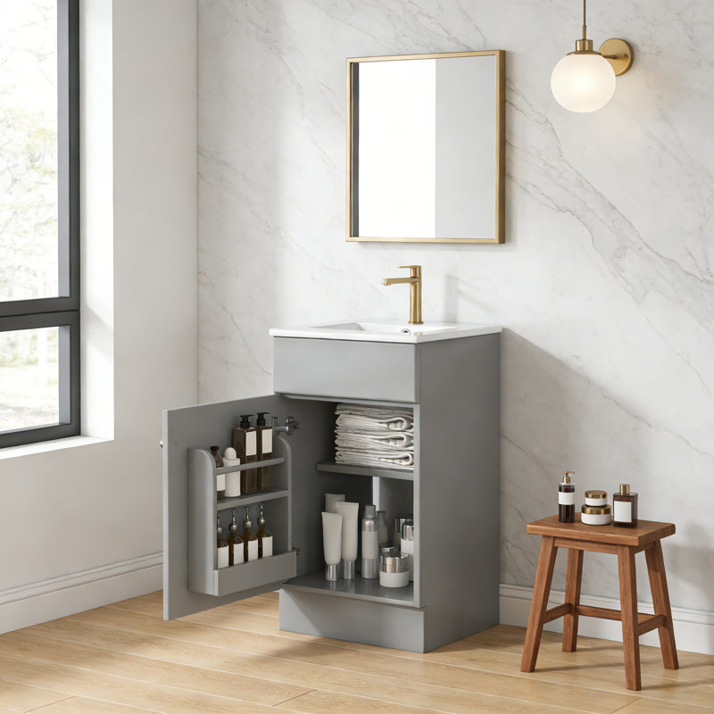 18" Bathroom Vanity with Sink, Gray, Silver