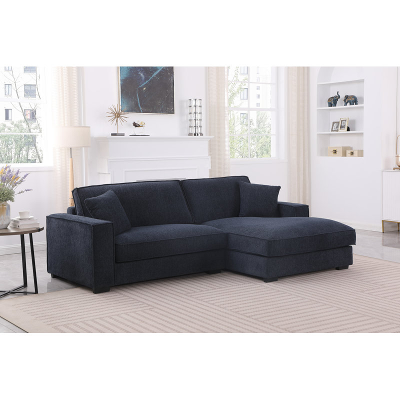 Canapé modulaire Braflin, Accoudoir à droite (vu de face), Chenille bleu foncé