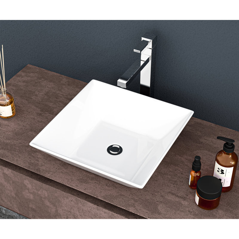Lavabo vasque carré en céramique blanche 16X16