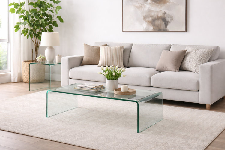 Waterfall Coffee Table Set With End Table