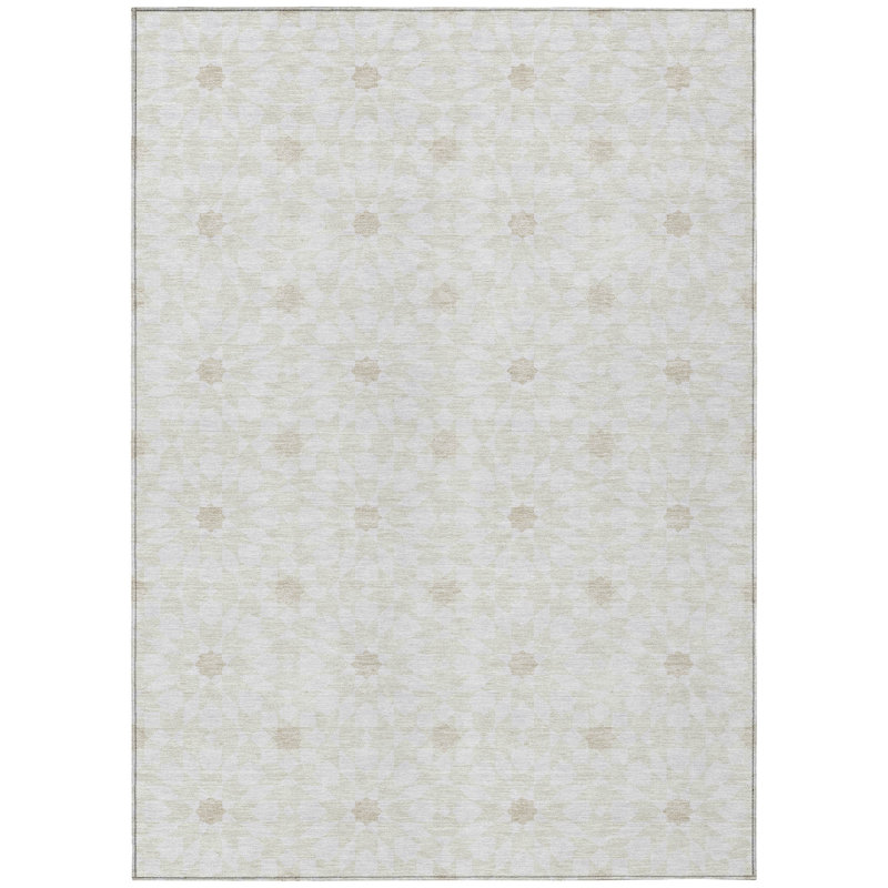 3' X 5' Ivory Beige And Taupe Floral Medallion Washable Indoor Outdoor Area Rug