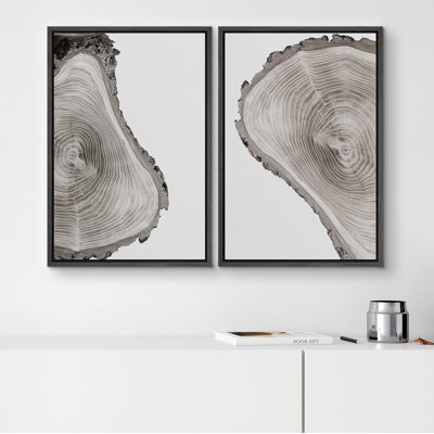 Noir et blanc, forêt, arbre, anneau, collage, nature sauvage, art moderne, rustique, détente, calme, 2 pièces