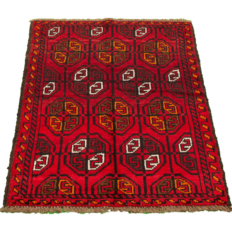 Tapis décoratif en laine rouge à noué à la main New Age 3 pi 5 po x 5 pi 1 po de conception unique