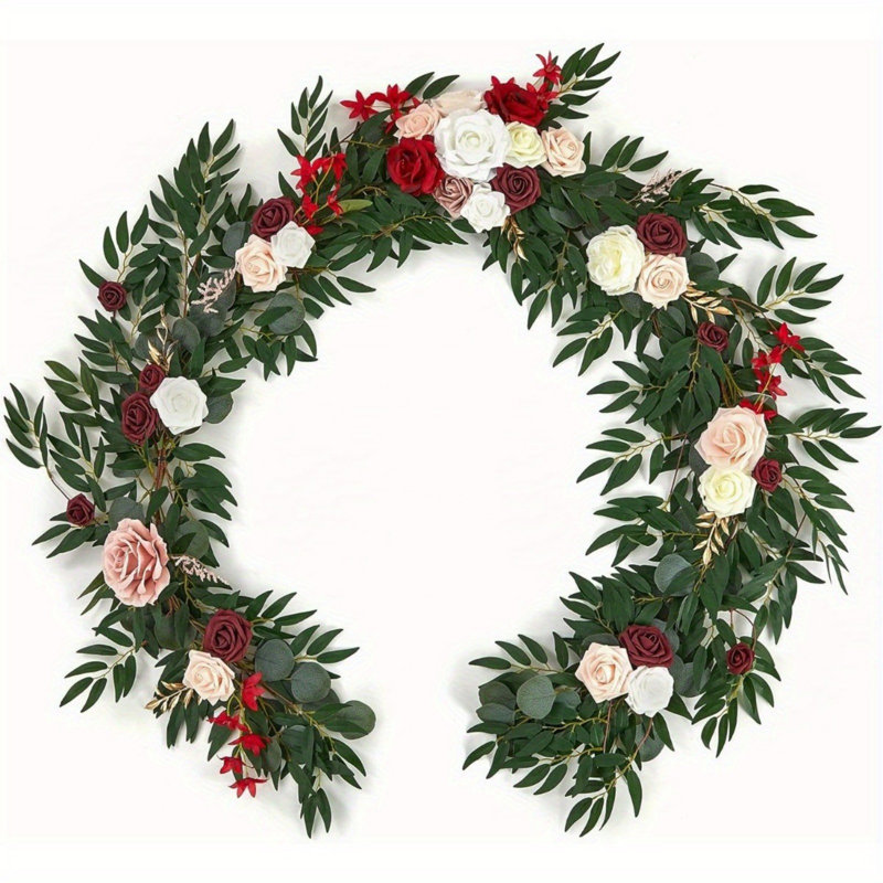 Artificial Eucalyptus Garland With Rose, Red