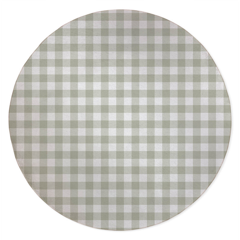 Proper Gingham Non-Slip Outdoor Rug, Round 5'