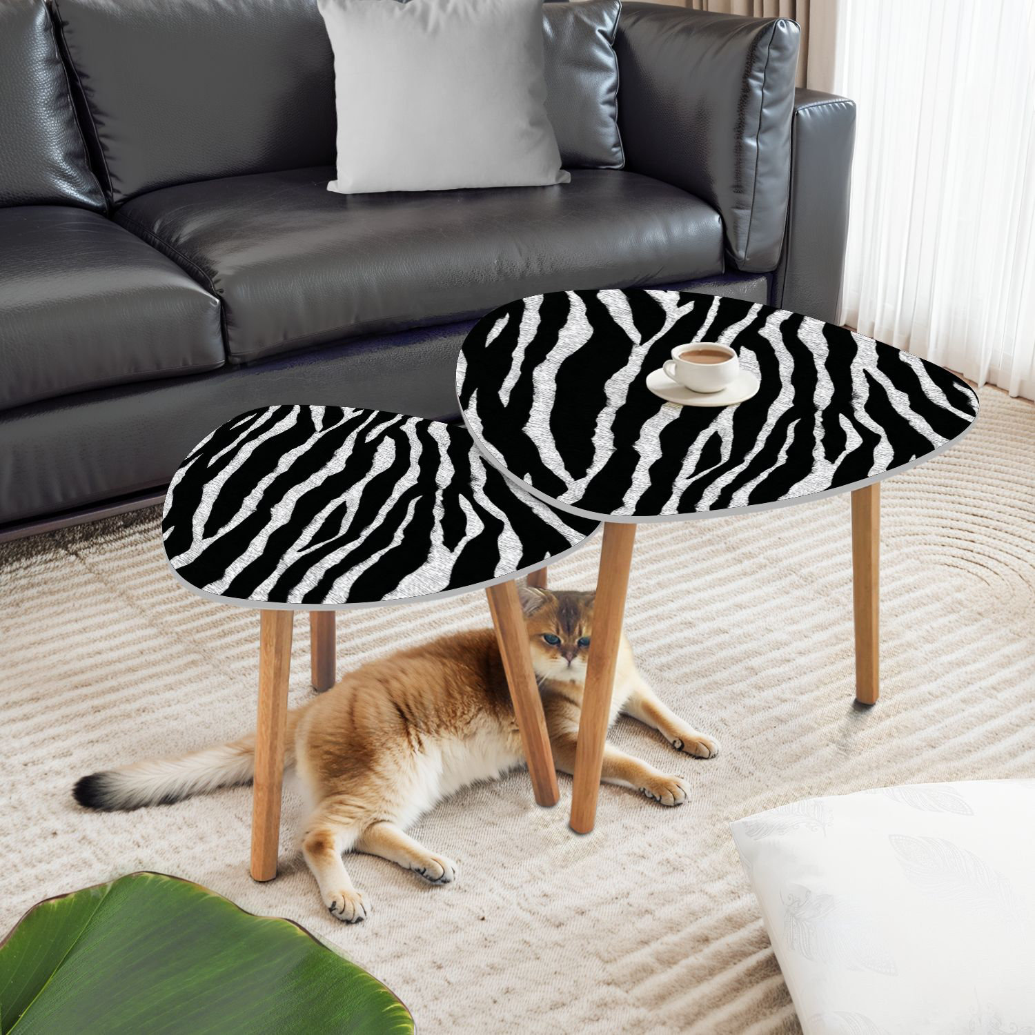 East Urban Home Triangle Nesting Coffee Table Set of 2 Zebra Black ...