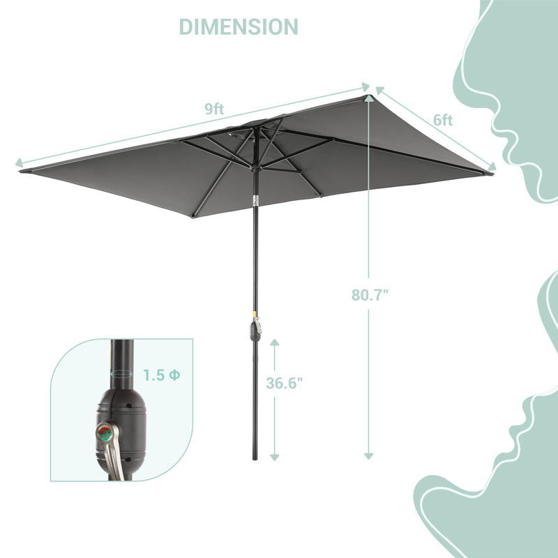 Rosanne 9x6' Rectangular Market Umbrella, Gray