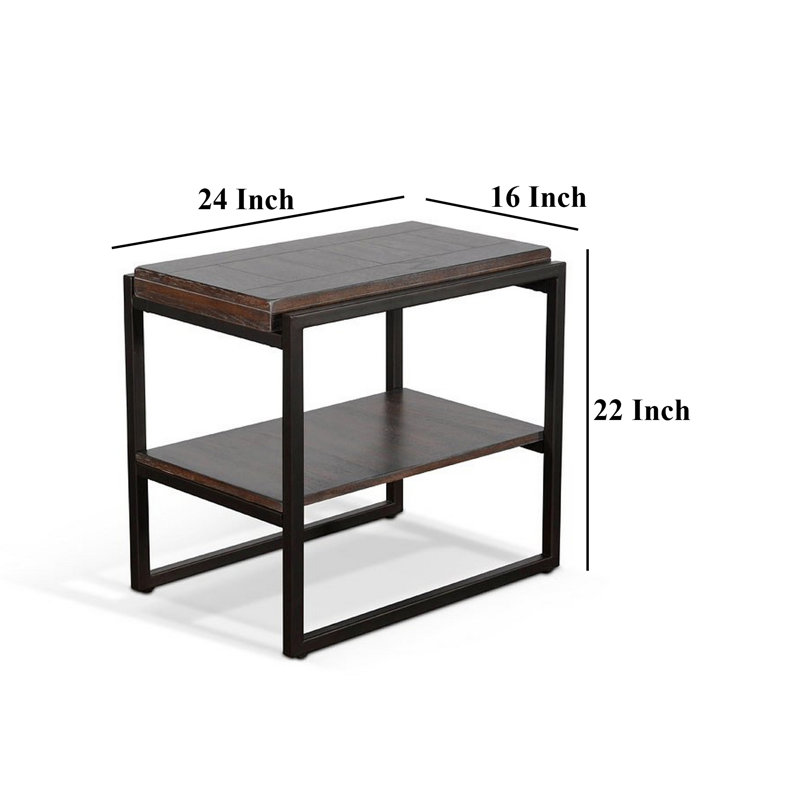 Table d'appoint Lery, bois brun foncé, métal noir, H 22 po x l 24 po x P 16 po