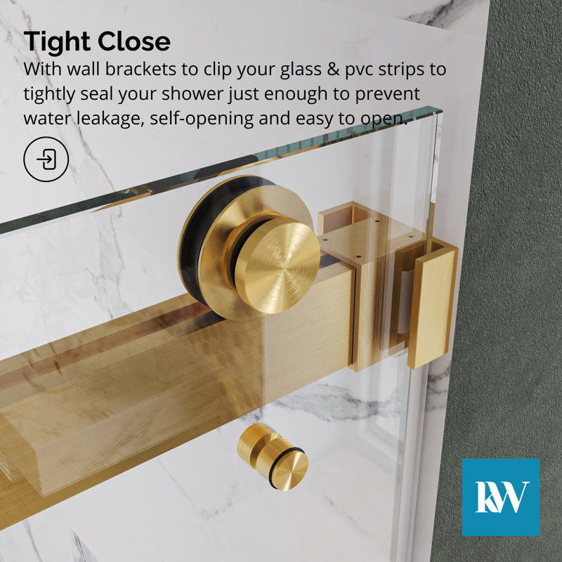 KW01 56 - 60 In. W X 76 In. H Double Sliding Frameless Shower Door With 3/8 In. Clear Glass, Brushed Gold