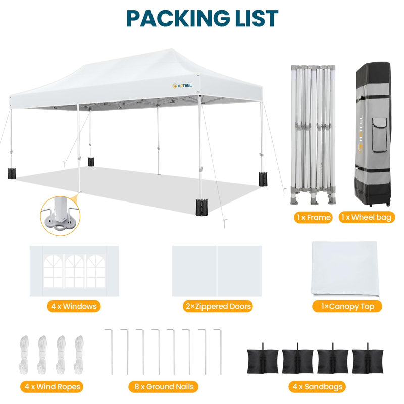 Hoteel Canopy 10x20 Pop Up Canopy Tent Heavy Duty with 6 Sidewalls,UPF50+ and Waterproof 1500mm,3 Height Adjustable,Upgraded Hexagonal Pipe,Commercial Instant Tent,for Picnic,Parties,Wedding