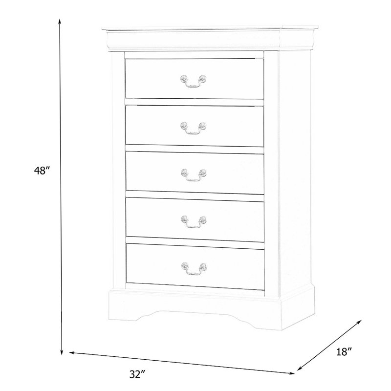 Georgey Traditional Style Five Drawer Wooden Chest with Bracket Base, Black