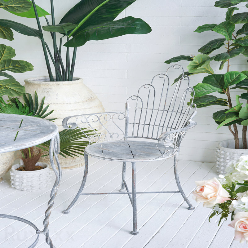 23X22x38" Distressed Silver Finish Iron Accent Chair, French Country Armchair, Outdoor Garden Seating