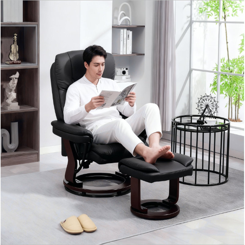 Fauteuil inclinable pivotant avec repose-pieds, fauteuil inclinable en cuir synthétique avec repose-pieds, Noir