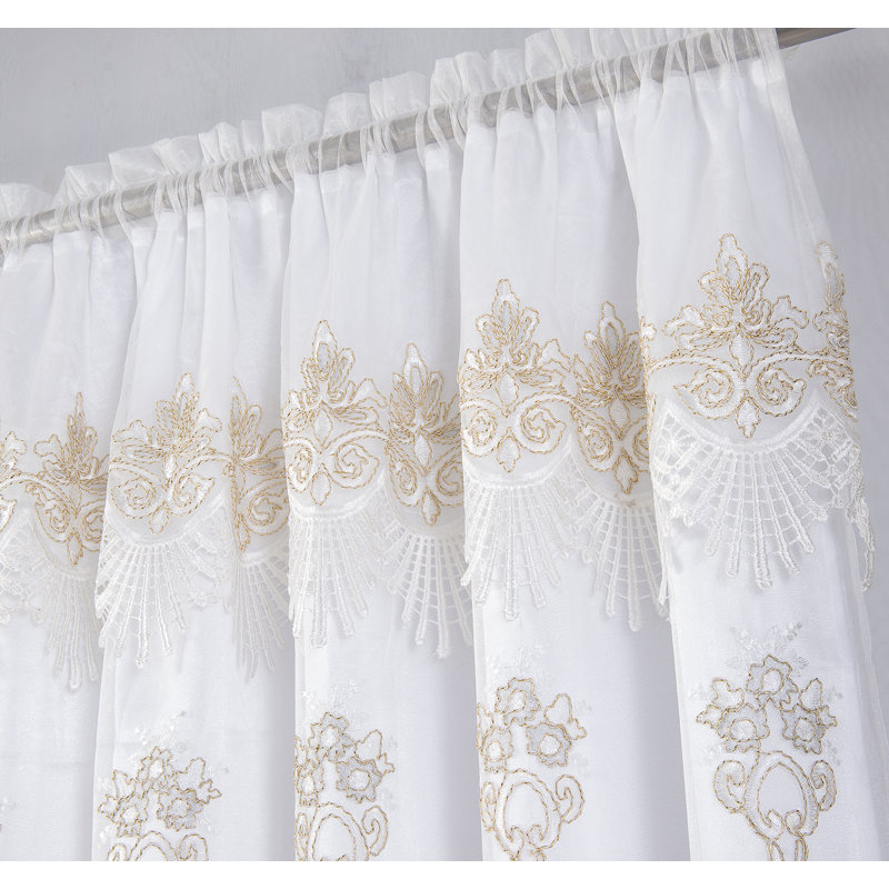 Panneau de rideau semi-transparent brodé Paramaz, Blanc