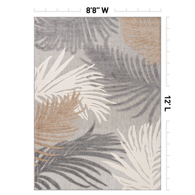 Hernandez Floral Indoor & Outdoor Area Rug, Rectangle 8'8" x 12', Beige/White/Gray