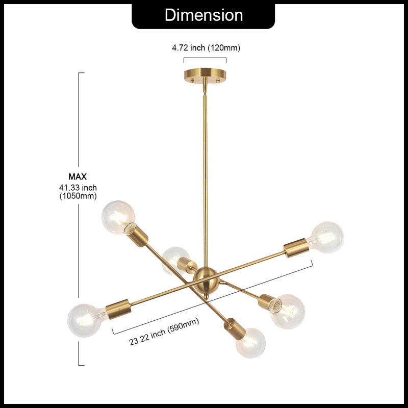 Lustre sphérique spoutnik 6 lumières Hairston, Laiton brossé