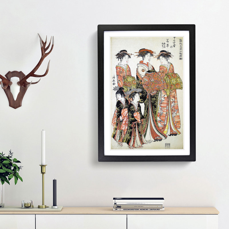 The Courtesans by Torii Kiyonaga - Framed Print, 36cm H x 27cm W x 2cm D, Black Framed