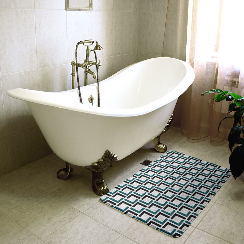 Tapis pour salle de bain Baltimore, l 17 po x L 24 po, Blanc / vert minuit / noir