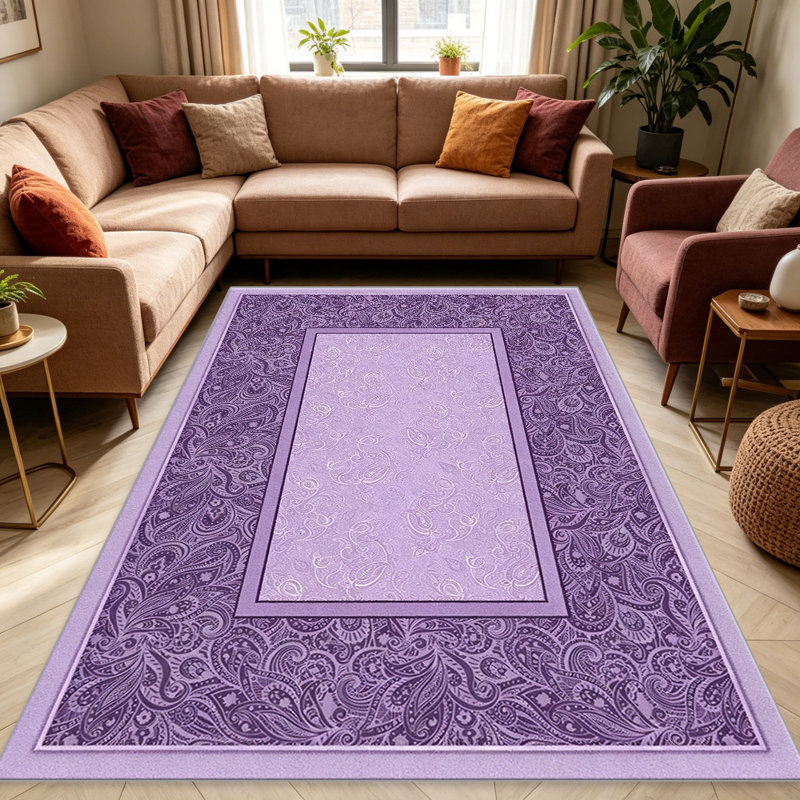 Purple Paisley Border carpet-easy to clean, machine-washable, soft and comfortable; suitable for door mats, kitchens, living rooms, bedrooms, corridors, and laundry areas. Easy to clean, durable carpet for home decoration.
