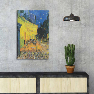 Van Gogh Decorative Canvas Painting, 'Caféterras Bij Nacht', 17.7 x 27.6 inches | 100% Suede Canvas, 100% Wooden Frame (Thickness: 1.2 inches) | Perfect for Home Decor, Gallery Wall Art, and Art Enthusiasts