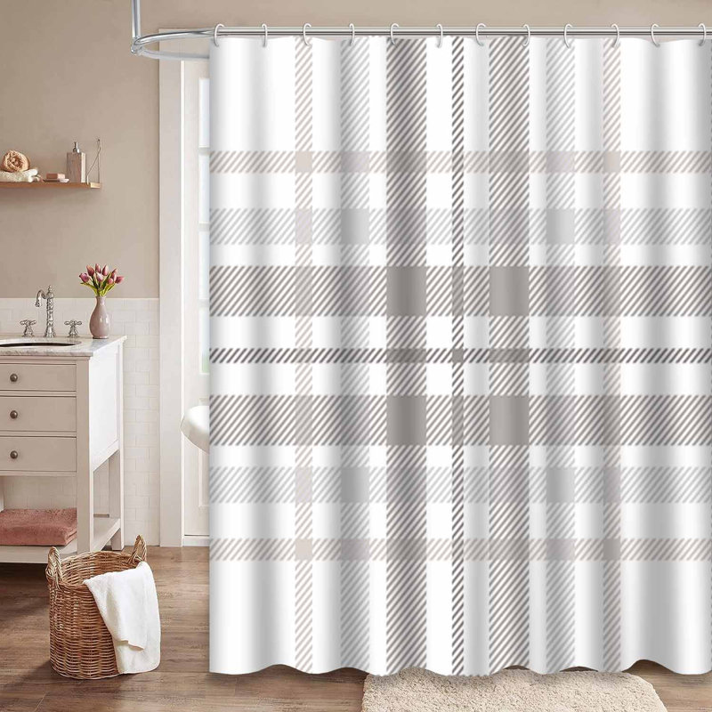 Rideau de douche à carreaux gris en tissu à carreaux avec 12 crochets, L 72 po x l 72 po