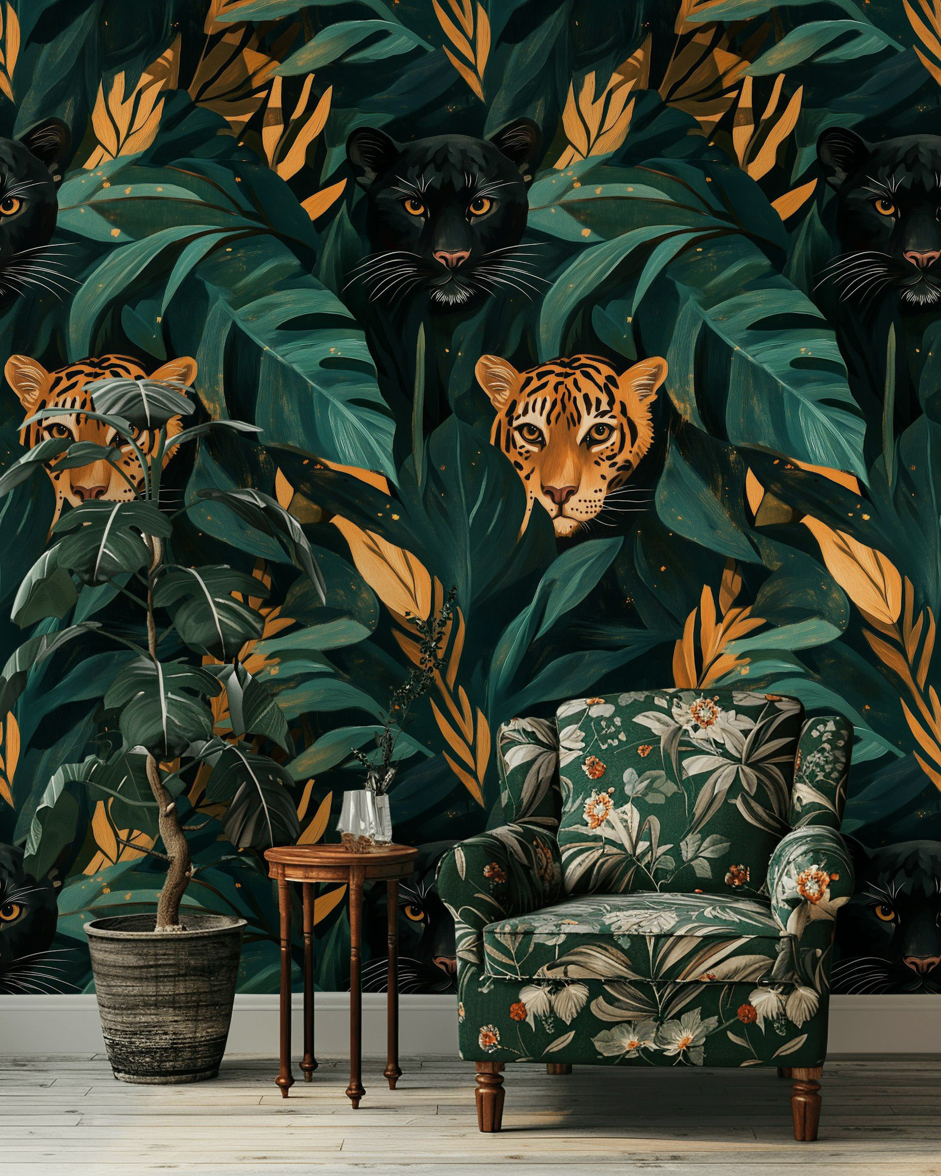 Lark Manor™ Tropical Jungle Cat Wallpaper Peel and Stick Exotic Animal ...