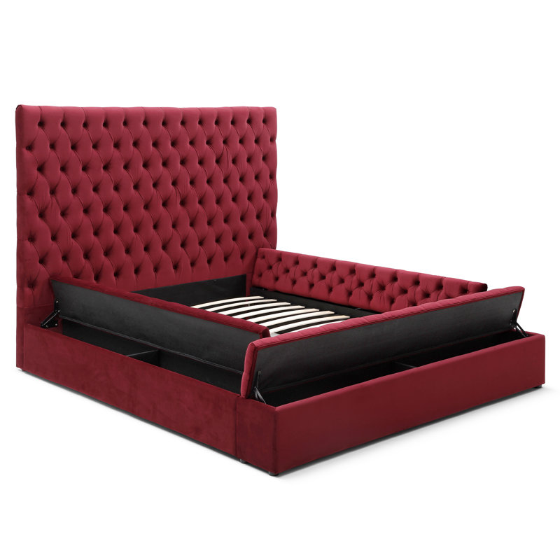 Lit plateforme tapissier Mikara, Grand, Bourgogne