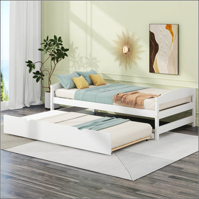 Lit plateforme simple avec lit gigogne simple, blanc
