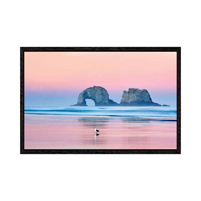 Lone Seagull by Dennis Frates - Print on Canvas, 45.72cm H x 66.04cm W x 3.81cm D, Black Framed