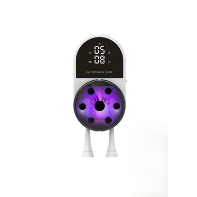Désinfectant mural pour brosse à dents 5,31 po x 2,87 po x 1,93 po avec horloge à DEL, détection des ondes mains libres pour toutes les brosses (blanc)