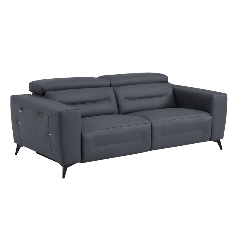 Robbs Top Grain Italian Leather Power Reclining Sofa, Dark Gray