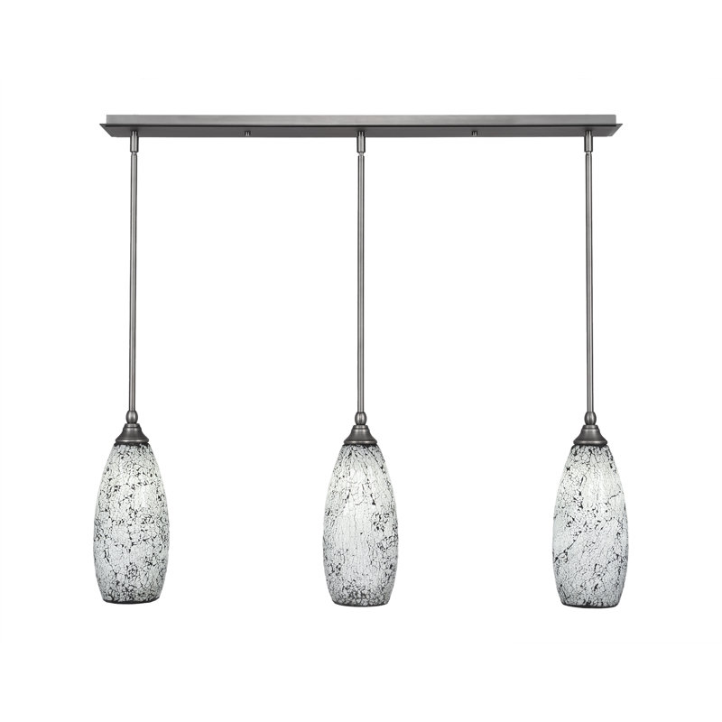 3 Light Stem Hung Linear Pendalier Shown In Brushed Nickel Finish With 5.5" Black Fusion Glass
