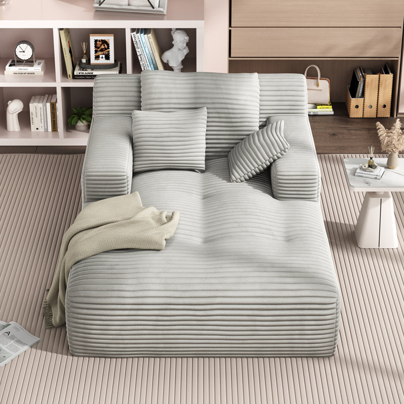 67'' Cloud Corduroy Chaise Lounge Chair With Pillows, Modern Sleeper Sofa Bed With Deep Seat, White