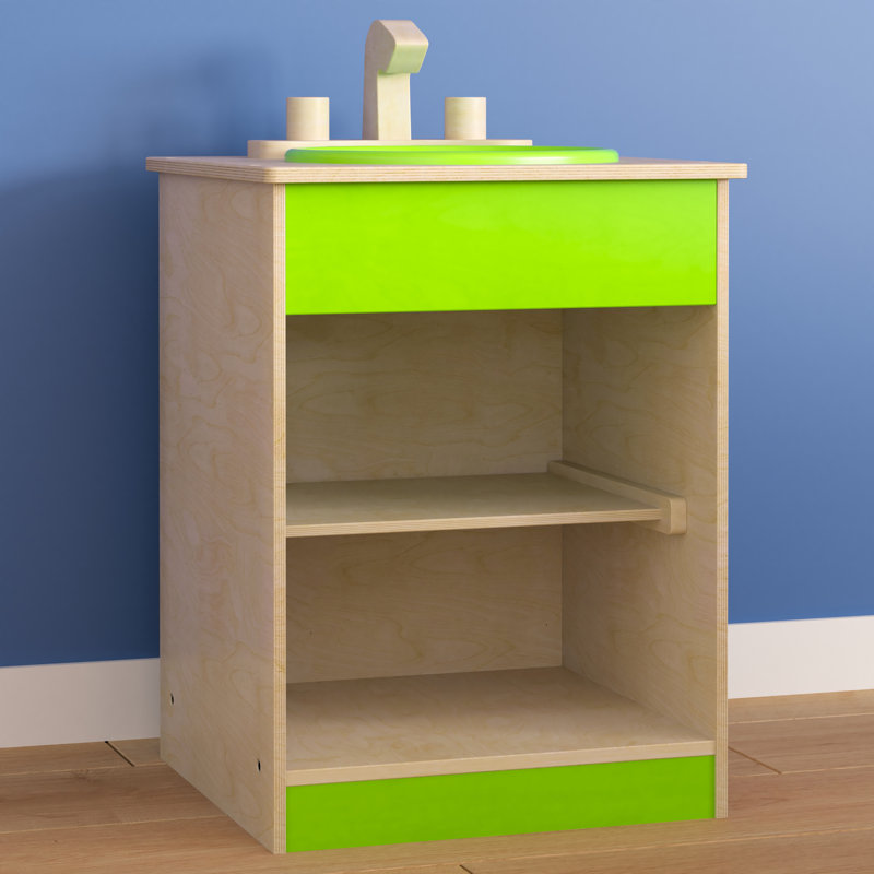 Bright Beginnings Commercial Grade Wooden Children's Kitchen Sink and Integrated Storage