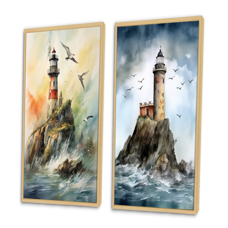 «Ocean Watchtower», 2 pièces sur toile, H 40 po x l 40 po, Encadrement brun