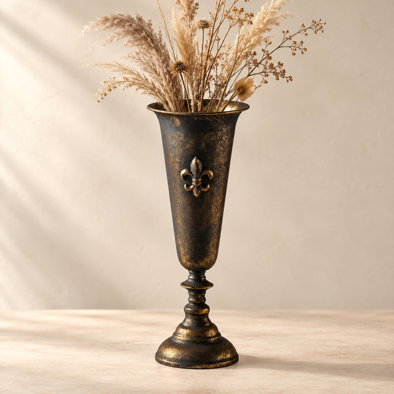 Vase de table en métal 17 "avec base piédestal French Country