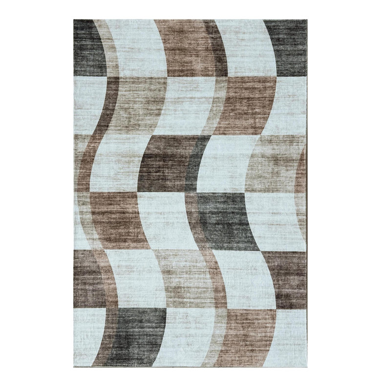 Tapis 4 pi x 6 pi beige et brun à carreaux