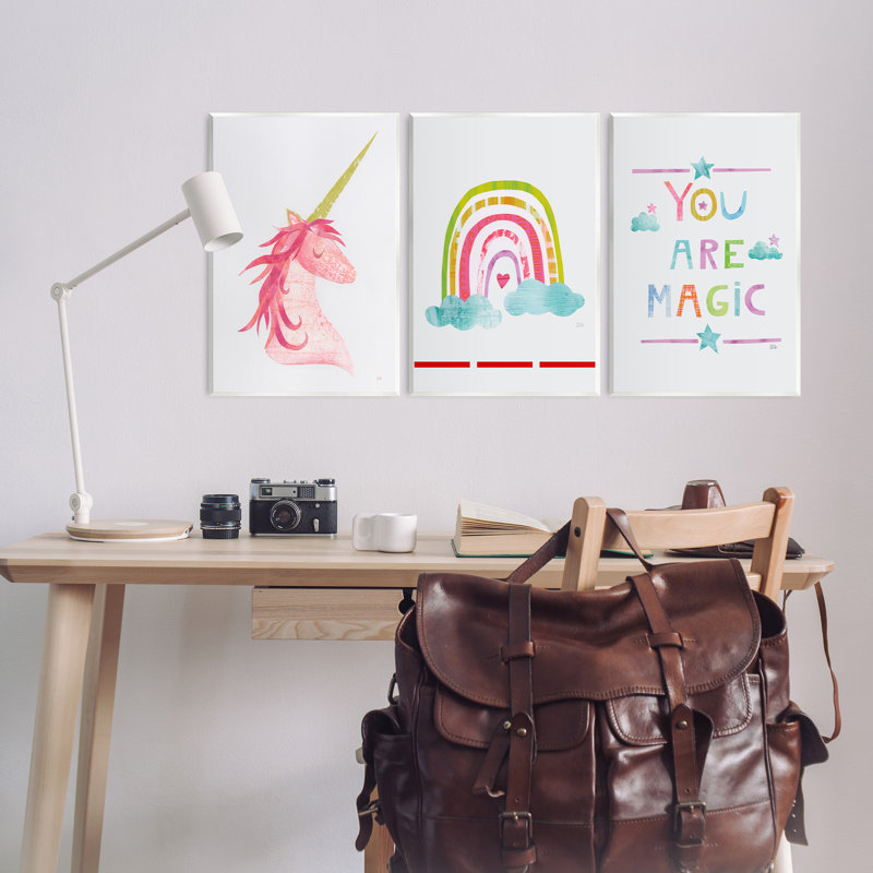«Eady Are Magic Rainbow and Unicorn», ensemble de 3 plaques décoratives encadrées, H 19 po x l 13 po