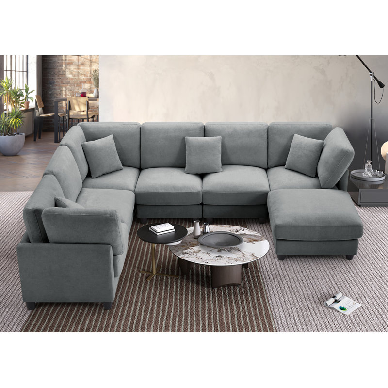 Canapé modulaire rembourré 7 pièces Warenne, Tissu gris