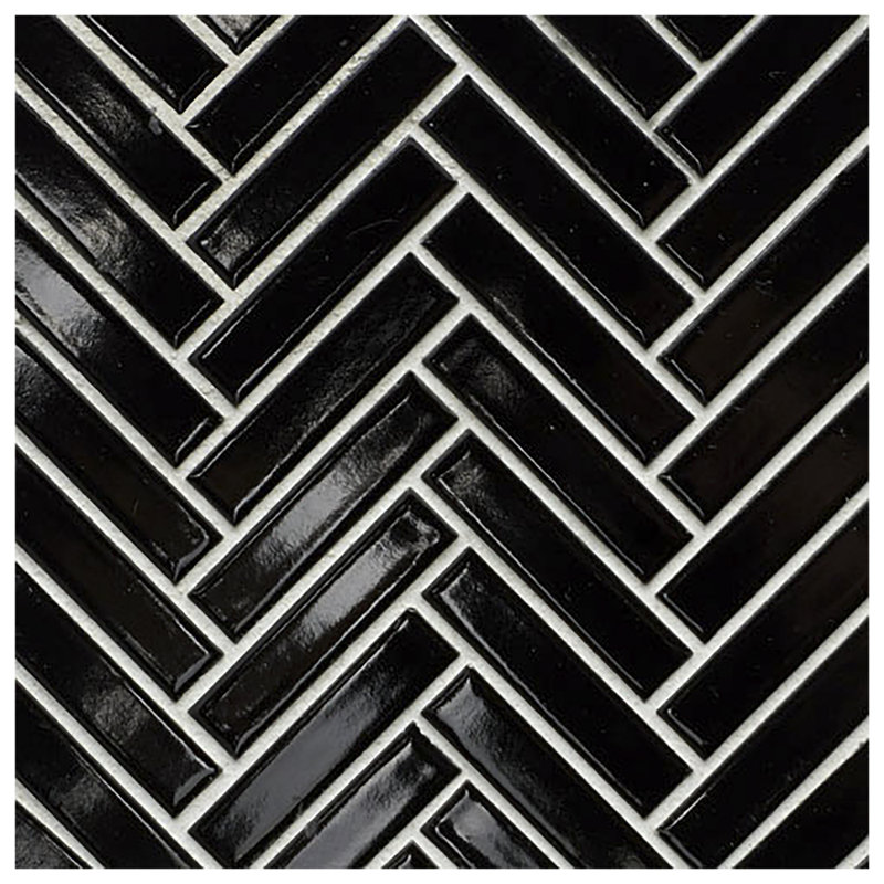 2'' x 1'' Ceramic Mosaic Tile, Black Glossy